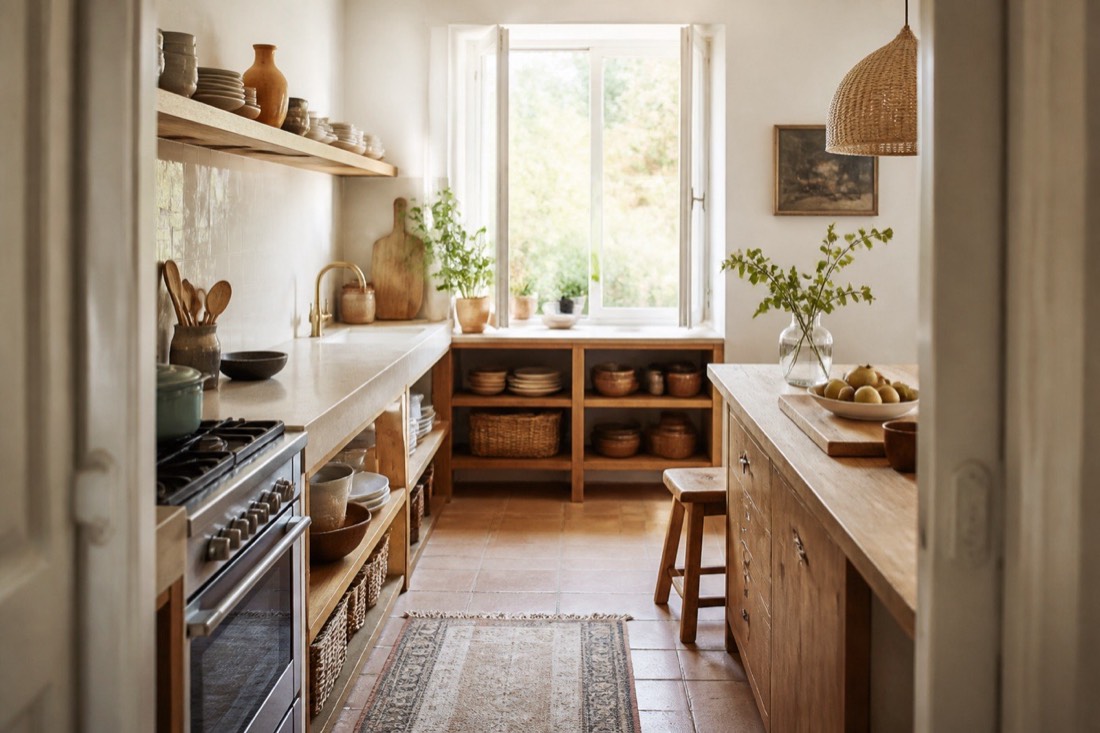 Une cuisine traversée par la lumière avec des rangements accessibles